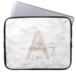 Chic Blush Pink White Marble Script Name Monogram Laptopschutzhülle
