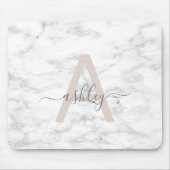 Chic Blush Pink White Marble Script Name Monogram Mousepad (Vorne)
