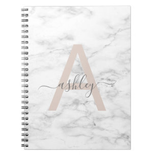 Chic Blush Pink White Marble Script Name Monogram Notizblock