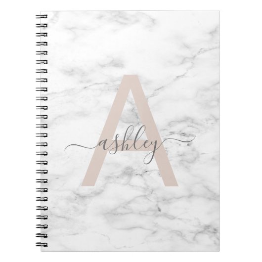 Chic Blush Pink White Marble Script Name Monogram Notizblock (Vorderseite)