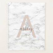 Chic Blush Pink White Marble Script Name Monogram Planer (Vorderseite)