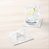 Chic Blush Pink White Marble Script Name Monogram Rechteckiger Pappuntersetzer (Vor Ort)