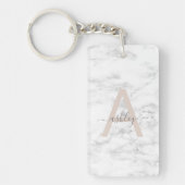 Chic Blush Pink White Marble Script Name Monogram Schlüsselanhänger (Vorderseite)