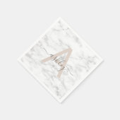 Chic Blush Pink White Marble Script Name Monogram Serviette (Ecke)