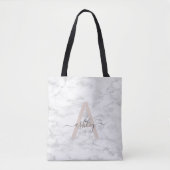 Chic Blush Pink White Marble Script Name Monogram Tasche (Vorderseite)