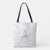Chic Blush Pink White Marble Script Name Monogram Tasche (Rückseite)