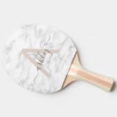 Chic Blush Pink White Marble Script Name Monogram Tischtennis Schläger (Seitenansicht)