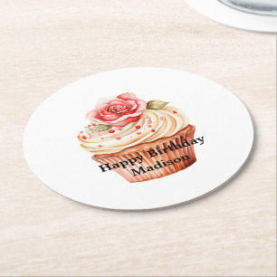 Chic Blush Rosa Cupcake Geburtstag Runder Pappuntersetzer