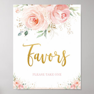 Chic Blush Rosa Floral Gold Laub Geschenkanhänger Poster