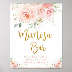 Chic Blush Rosa Floral Mimosa Bar Sprudelgetränk  Poster