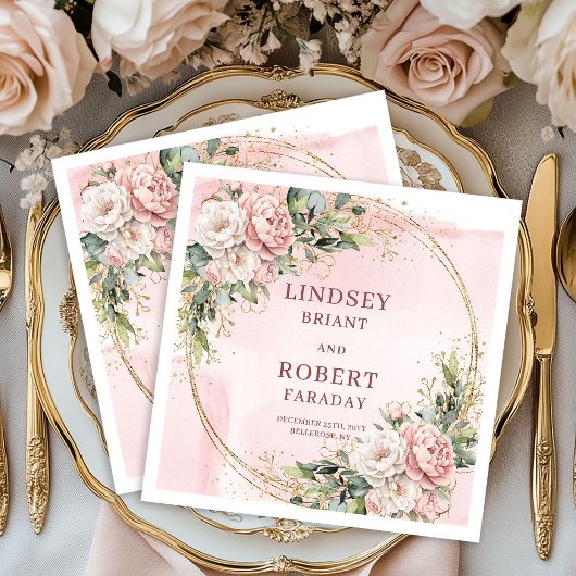 Chic Blush Rosa Florale Hochzeit Papier Servietten