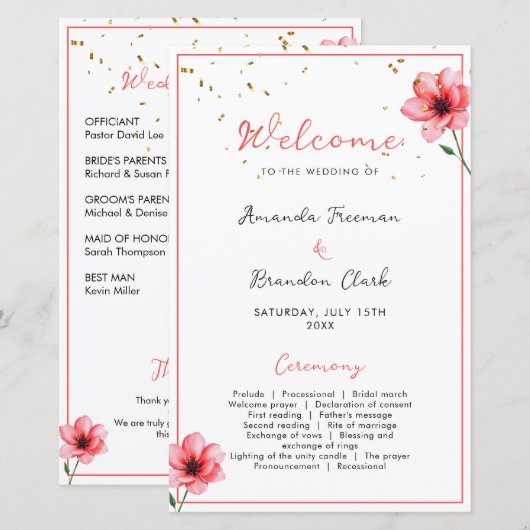 Chic Blush Rosa Florales Konfetti Rahmen Hochzeit (Vorne/Hinten)