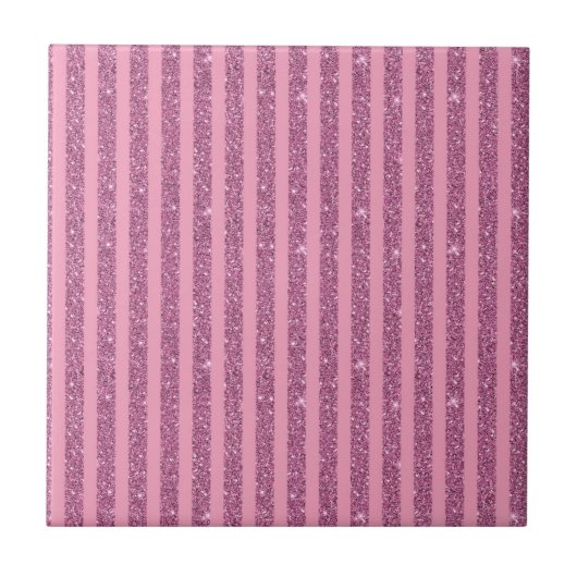 Chic Blush Rosa Glitter Style Vertikale Streifen Fliese (Vorderseite)