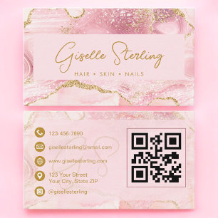 Chic Blush Rosa Gold Achat Marmor QR Code Luxus Visitenkarte