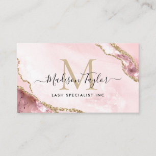 Chic Blush Rosa Gold Glitter Marmor Achat Monogram Visitenkarte