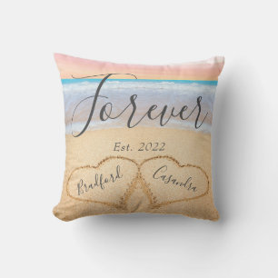 Chic Blush Rosa Strand Paare Herzen Sand  Kissen