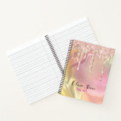 Chic Blush Rose Einhorn Tropf Glitzer Monogramm Notizblock (Innenseite)