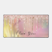 Chic Blush Rose Einhorn Tropf Glitzer Monogramm Schreibtischunterlage (Vorderseite)