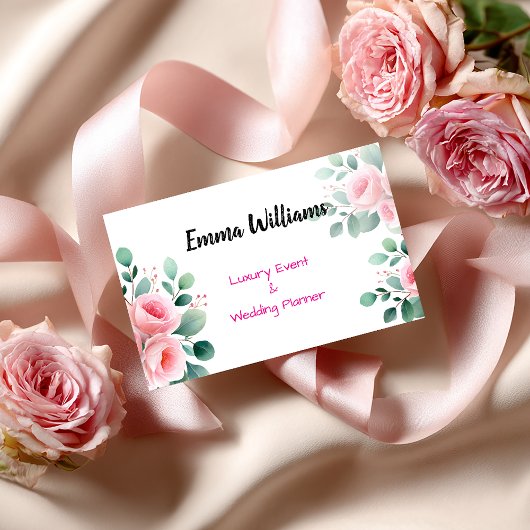 Chic Blush Rose & Eukalyptus Event Plane Visitenkarte