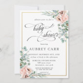 Chic Blush Rose Floral Baby Shower Geometric Einladung (Vorderseite)