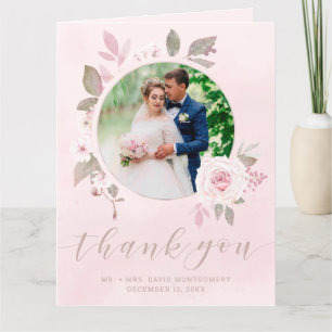 Chic Blush Rose Floral Wedding Foto Vielen Dank Dankeskarte