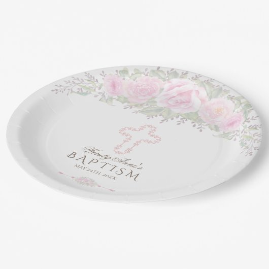 Chic Blush Rose Garden Frische Pasta machen Pappteller (Schrägansicht)