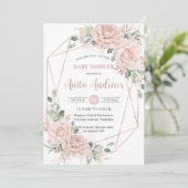 Chic Blush Rose Gold Baby Dusche QR Code Einladung (Stehend Vorderseite)