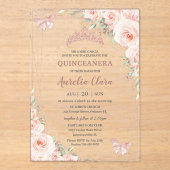 Chic Blush Rose Gold Butterfly Quinceñera Acryleinladungen (Vorderseite)
