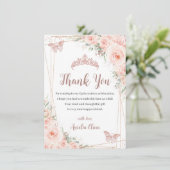 Chic Blush Rose Gold Butterfly Quinceñera Dankeskarte (Stehend Vorderseite)