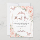 Chic Blush Rose Gold Butterfly Quinceñera Dankeskarte (Vorderseite)