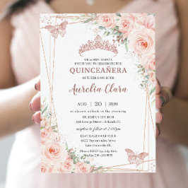 Chic Blush Rose Gold Butterfly Quinceñera Einladung