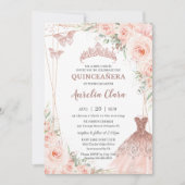 Chic Blush Rose Gold Dress Gown Quinceañera Einladung (Vorderseite)