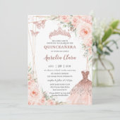 Chic Blush Rose Gold Dress Gown Quinceañera Einladung (Stehend Vorderseite)