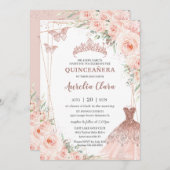 Chic Blush Rose Gold Dress Gown Quinceañera Einladung (Vorne/Hinten)