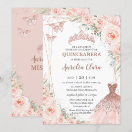Chic Blush Rose Gold Dress Gown Quinceañera Einladung