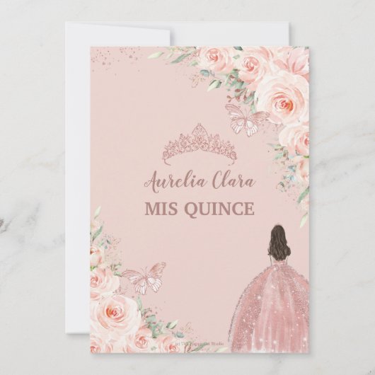 Chic Blush Rose Gold Quinceñera Princess Einladung (Rückseite)