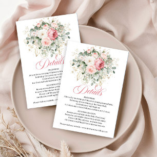 Chic Blush Rosen Grüne Hochzeitsdetails Karte
