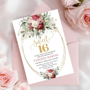 Chic Blush Rot Grün Sweet Sixteen Geburtstag   Einladung