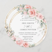 Chic Blush Soft Pink Blumengrün Hochzeit Einladung (Vorne/Hinten)