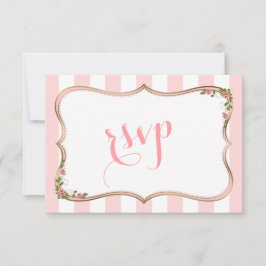 Chic Blush Stripes Gold Blumenzange RSVP Karte