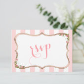Chic Blush Stripes Gold Blumenzange RSVP Karte (Stehend Vorderseite)