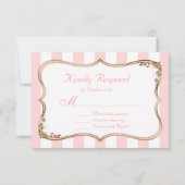 Chic Blush Stripes Gold Blumenzange RSVP Karte (Rückseite)