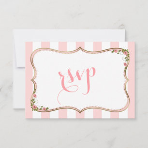 Chic Blush Stripes Gold Floral WeddingRSVP RSVP Karte