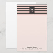 Chic Blush und Grau Mit Monogramm Stationery Briefpapier (Vorne/Hinten)