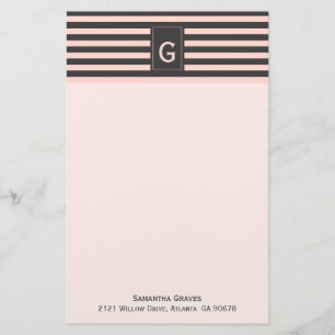 Chic Blush und Grau Mit Monogramm Stationery Briefpapier