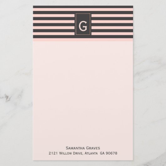 Chic Blush und Grau Mit Monogramm Stationery Briefpapier (Vorderseite)