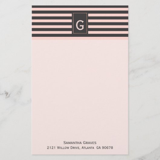 Chic Blush und Grau Mit Monogramm Stationery Briefpapier (Vorderseite)