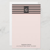 Chic Blush und Grau Mit Monogramm Stationery Briefpapier (Vorne/Hinten)