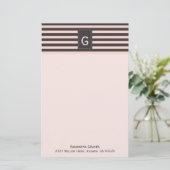 Chic Blush und Grau Mit Monogramm Stationery Briefpapier (Stehend Vorderseite)