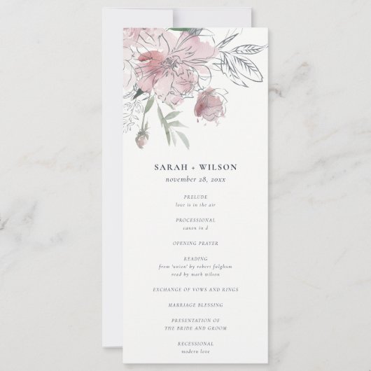 Chic Blush Wassercolor Blumenzettel Einladung (Vorderseite)